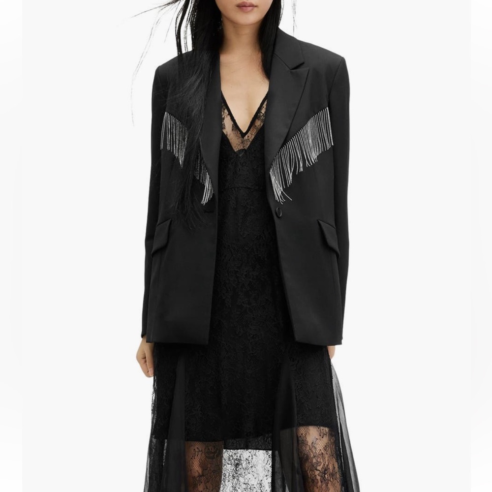 All Saints Franky Fringe Detail Satin Blazer size 2